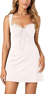 Women's Sexy Sleeveless Tie Front Lace Trim Sweetheart Neck A Line Party Mini Dress - Buy now