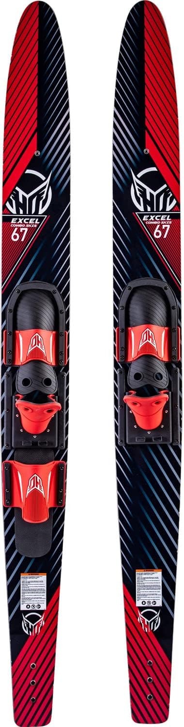 HO Sports Excel Combo Waterskis with Adjustable Horseshoe, Rear Toe Set Bindings,140 lbs +, Max Speed 26 mph, Red/Black