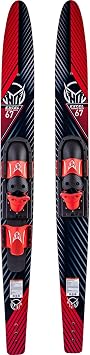 HO Sports Excel Combo Waterskis with Adjustable Horseshoe, Rear Toe Set Bindings,140 lbs +, Max Speed 26 mph, Red/Black