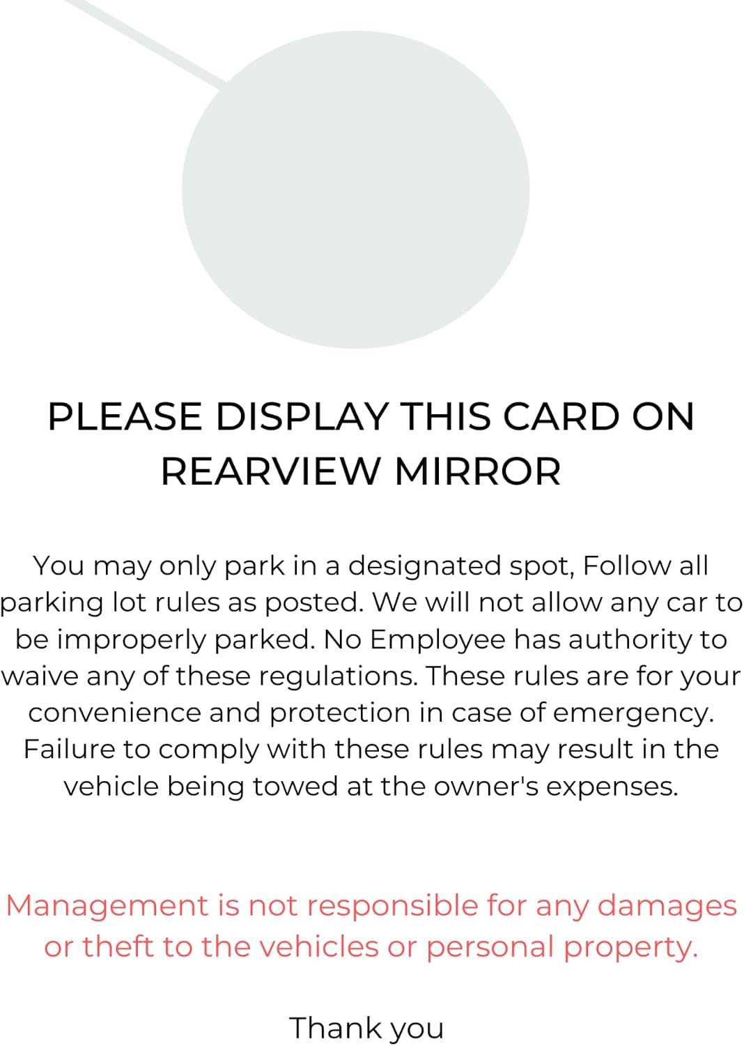 Hotel Car Parking Pass Permit Card, Pack of 1000 pcs, Best for Hotels, Resort and Motels Vehicle Parking tags, Size is 3.5 inch Width and 5.5 inch length