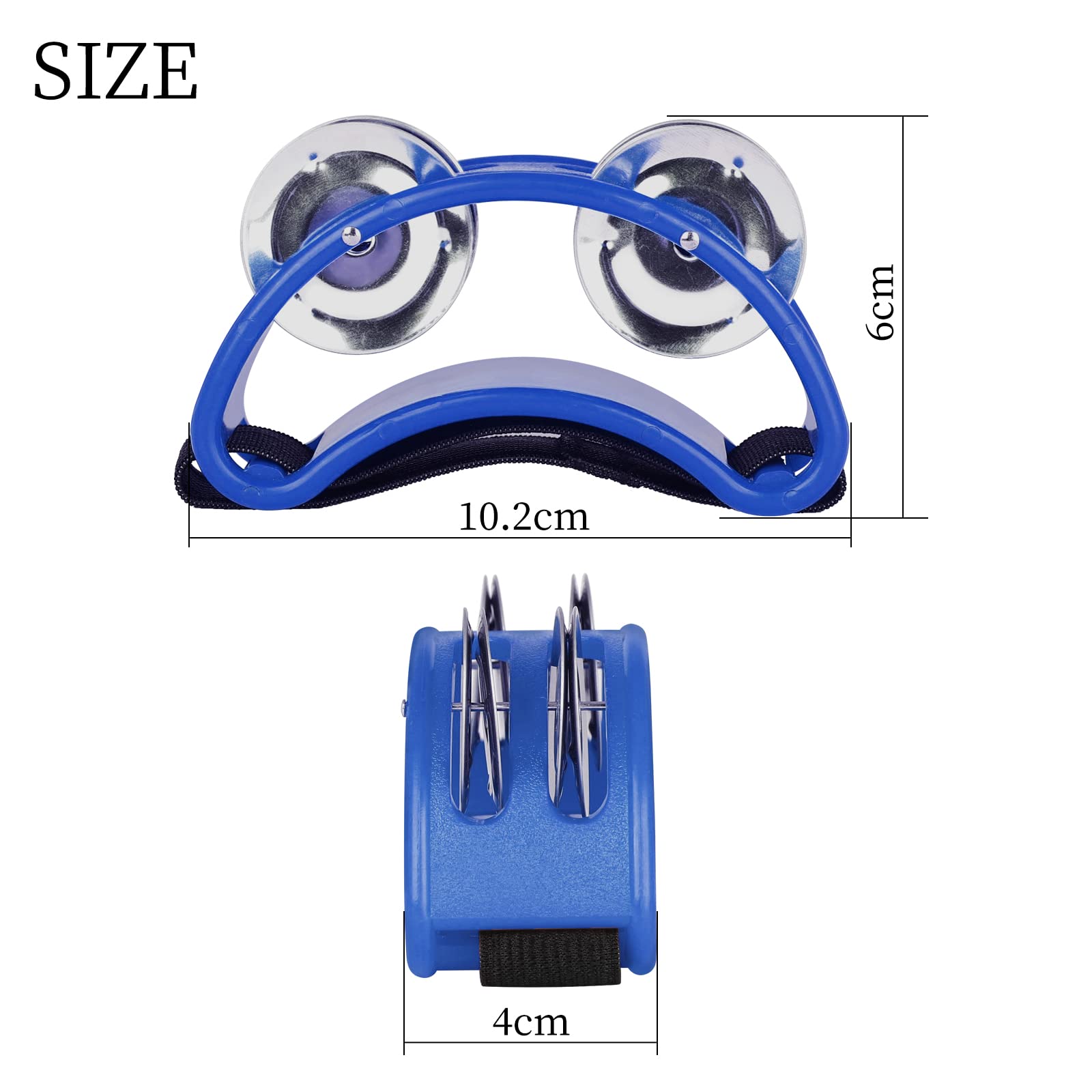 Foot Tambourine, Foot Tambourine Percussion Musical Instrument Percussion Instruments Foot Percussion with 4 Pairs of Stainless Steel Jingles & Elastic Strap for Cajon (Blue)