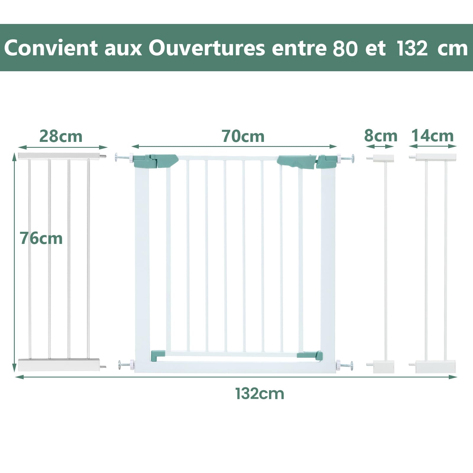 COSTWAY Barrière de Sécurité Bébé Extensible 80-132cm à Fermeture Automatique, Barrière d'Escalier à Fixation par Pression, sans Percage, Ouverture à Une Main, Idéal pour Chiens ou Bébé de 0-3 Ans