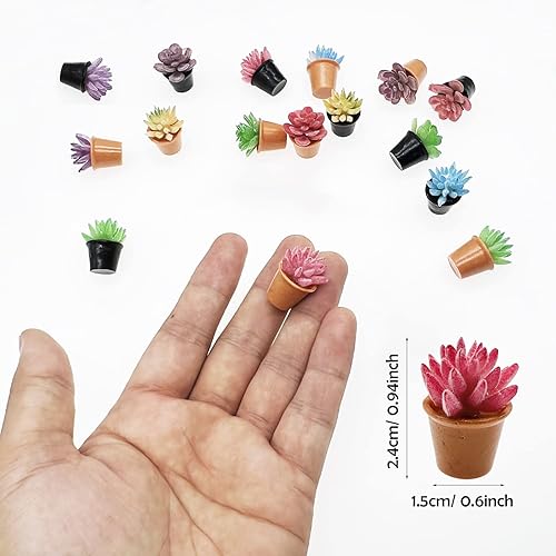 Miniatura 2 de Cayway Planta de casa de muñecas en miniatura, 16 piezas, planta artificial, modelo de bonsái, mini maceta, casa de muñecas falsas para decoración