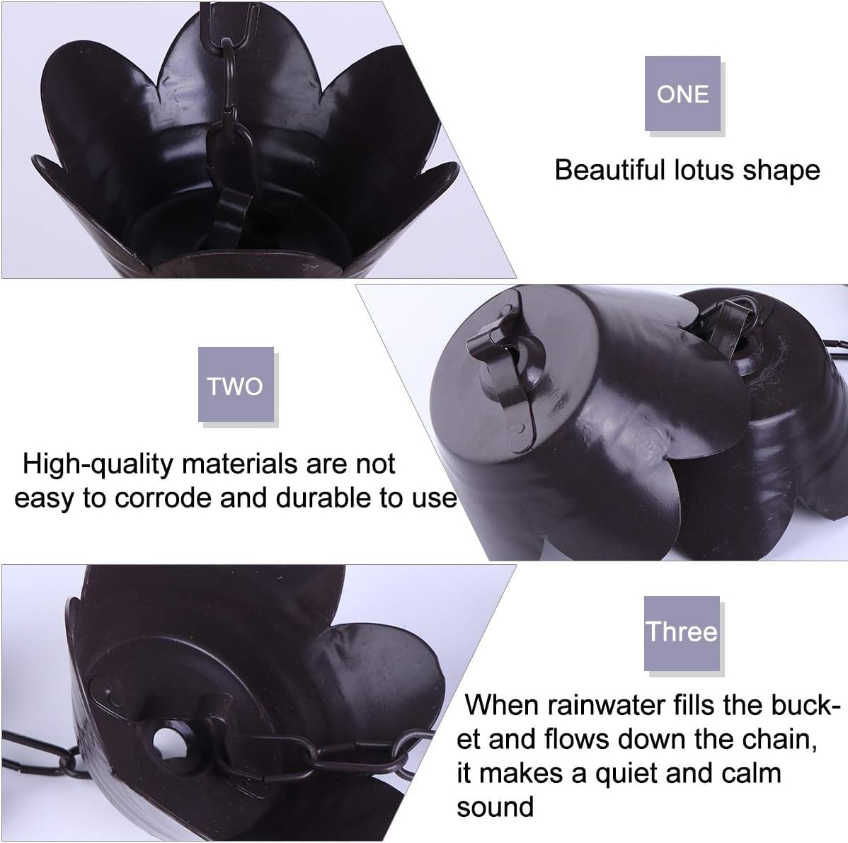Rain Water Chain Rain Chain 1 Meter 5 Lotus Cups Rain Chain for Gutter Downspout Metal Rain Chain Bell Practical