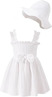 Baby Girl Dress Summer Outfits Toddler Girls Clothes Boho Casual Sundress Infant Flower Dresses with Cute Hat - Buy now