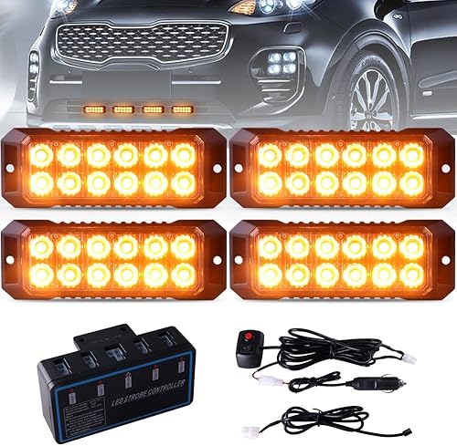 Raryloy Luces estroboscópicas intermitentes de 12 LED para camiones, vehículos, 12-24 V, mini parrilla LED, cabeza de luz, luz de advertencia de