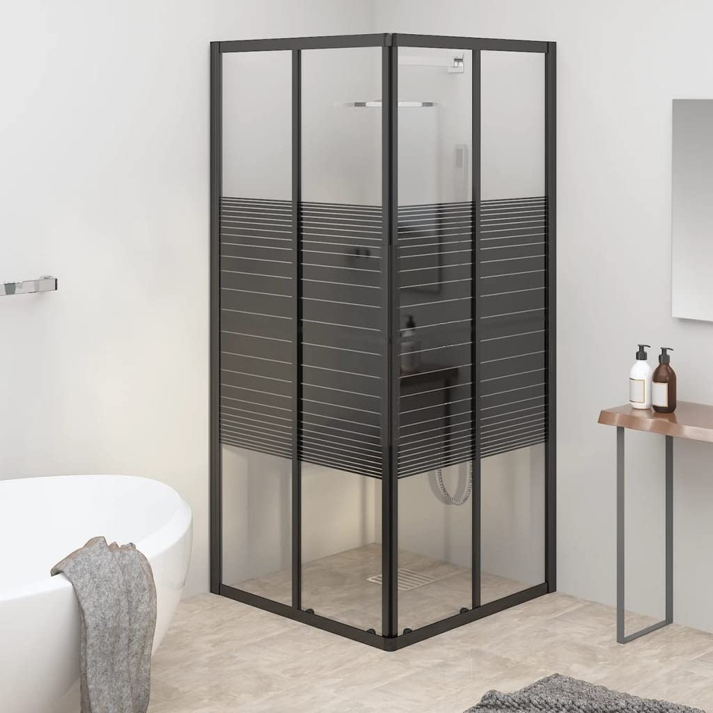 Kabina prysznicowa z paskami ESG 80 x 80 x 180 cm, czarna, do łazienki, ścianka prysznicowa z profilem, rolkami, uszczelkami i materiałem montażowym, ochrona przed rozpryskiwaniem