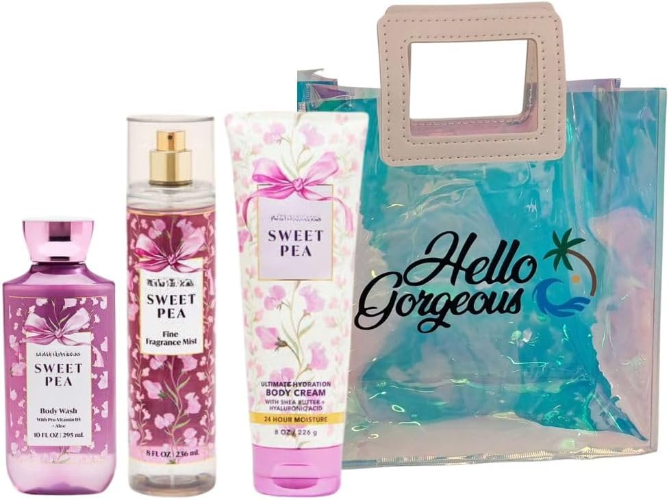Sweet Pea - 3 Piece Bundle - White Barn - Bath Body/Work -Premium Beauty - Full Size and Hello Gorgeous Gift Bag (Packaging May Vary)