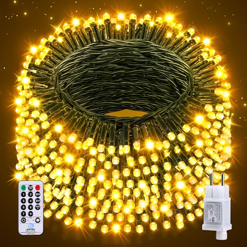 Auriostar Luces Navidad Exterior, 20m 200LEDs Luces Arbol Navidad Interior 8 Modos, IP44 Impermeable Luces Exterior Navidad con Control Remoto, Luces LED para Habitacion, Fiestas, Boda, Balcon