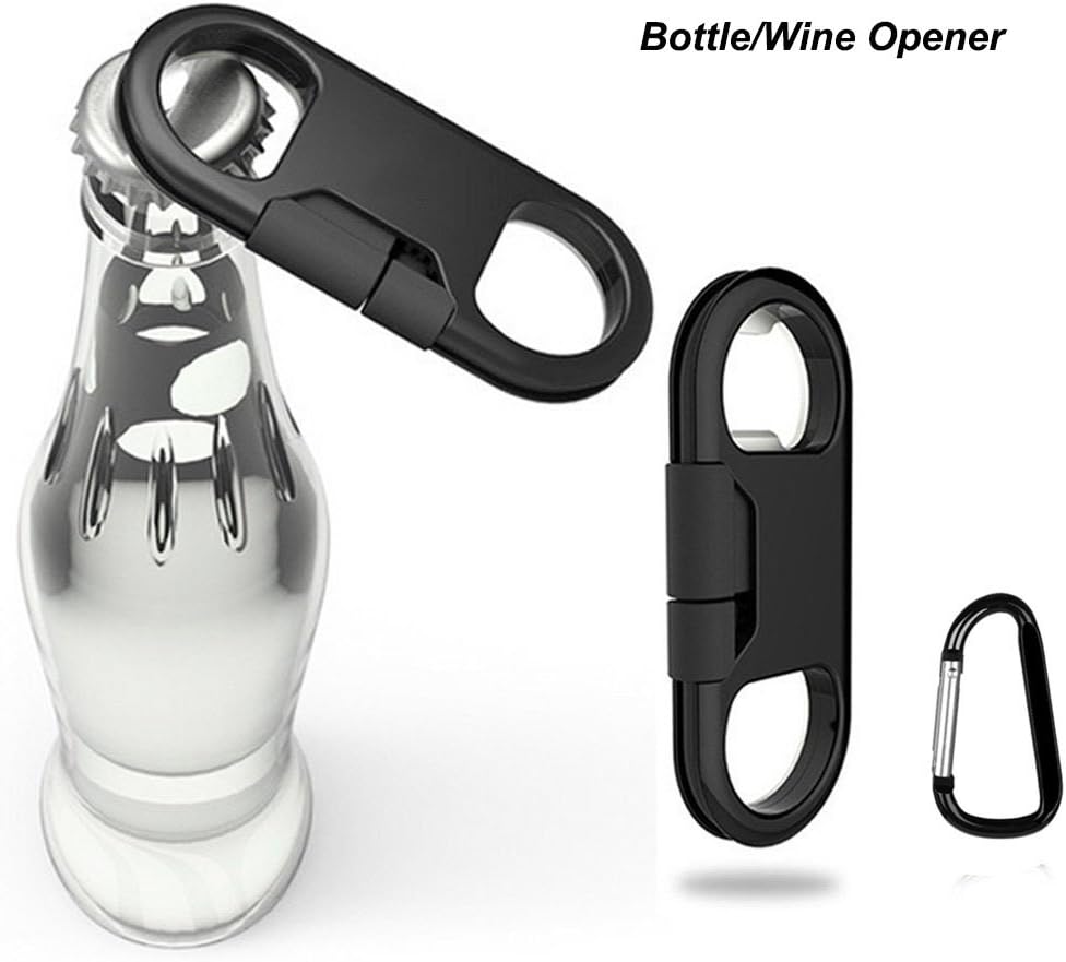 i-Dawn Compatible iPhone Charge Cable + Keychain + Bottle Opener + Aluminum Carabiner,Portable Multifunction Keychain Bottle Opener USB Charging Cord Short Cable Gift Men Women (Black)