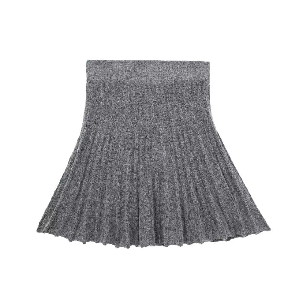 SWEPER Falda Corta De Mujer - Minifalda Plisada De Punto para Mujer, Falda Femenina De Cintura Alta con Dobladillo Acampanado, Moda Otoño/Invierno