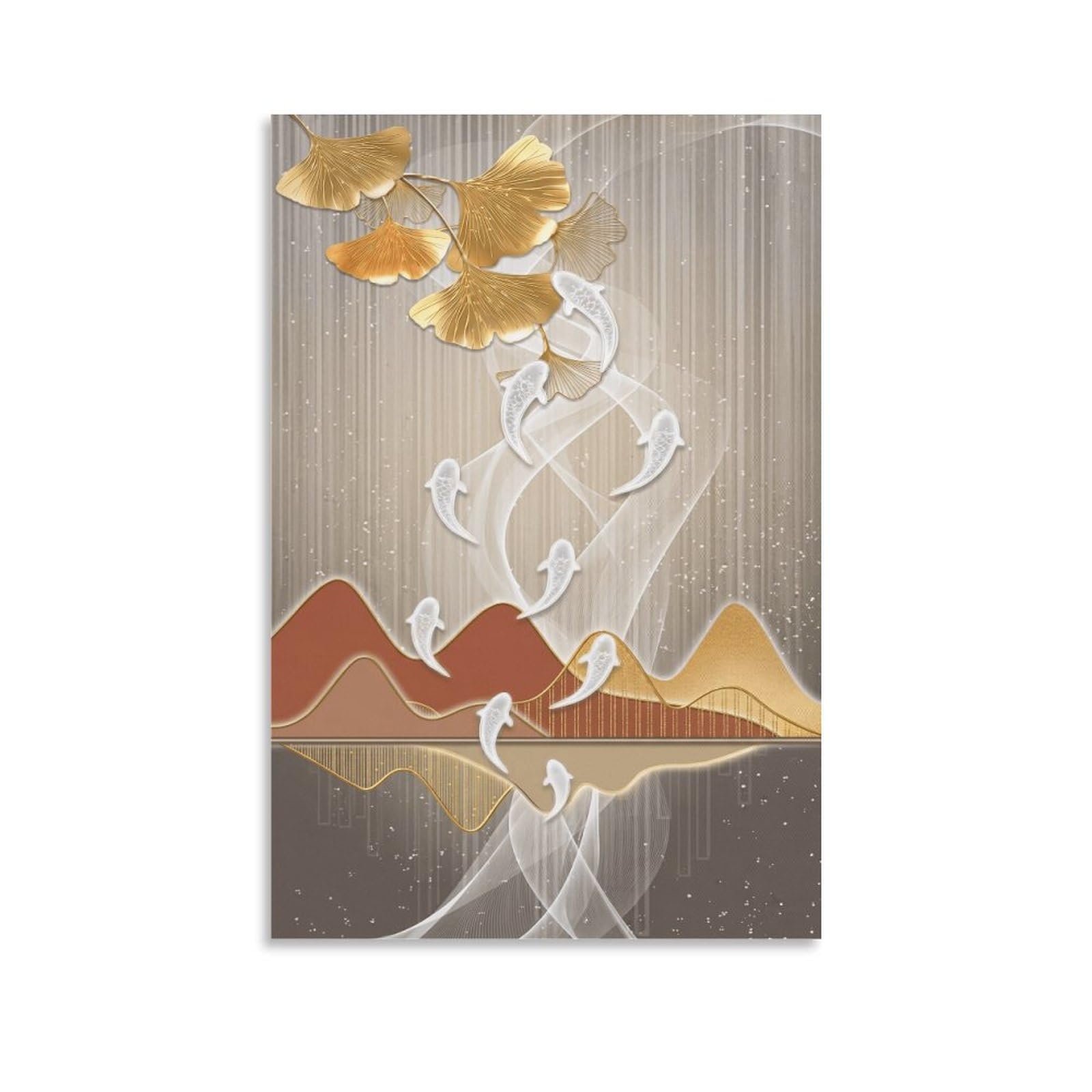 XPASHIQWC Nine Fish Ginkgo Leaves Poster Artwork Canvas Prints Picture Modern Wall Art Picture Wall Hanging for Bathroom Wall Decor 20x30inch(50x75cm)