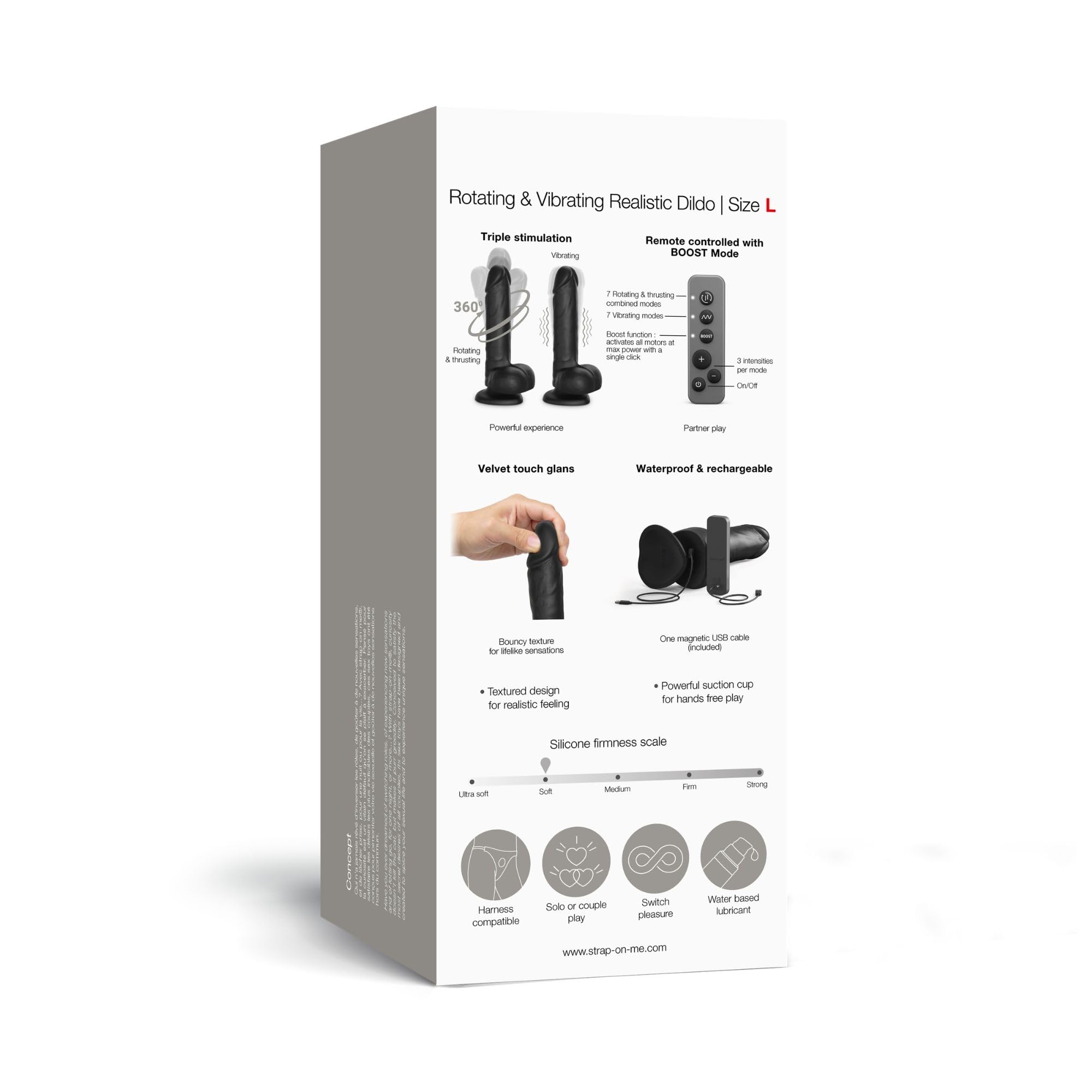 strap-on-me Dildo Realistico Rotante Vibrante con Telecomando, Ricaricabile, Sextoy Donna, Dildo Rotante a 360° Va e Vieni, Doppio Motore, Ventosa Potente, 7 Modalità, Lunghezza Inseribile 150 mm