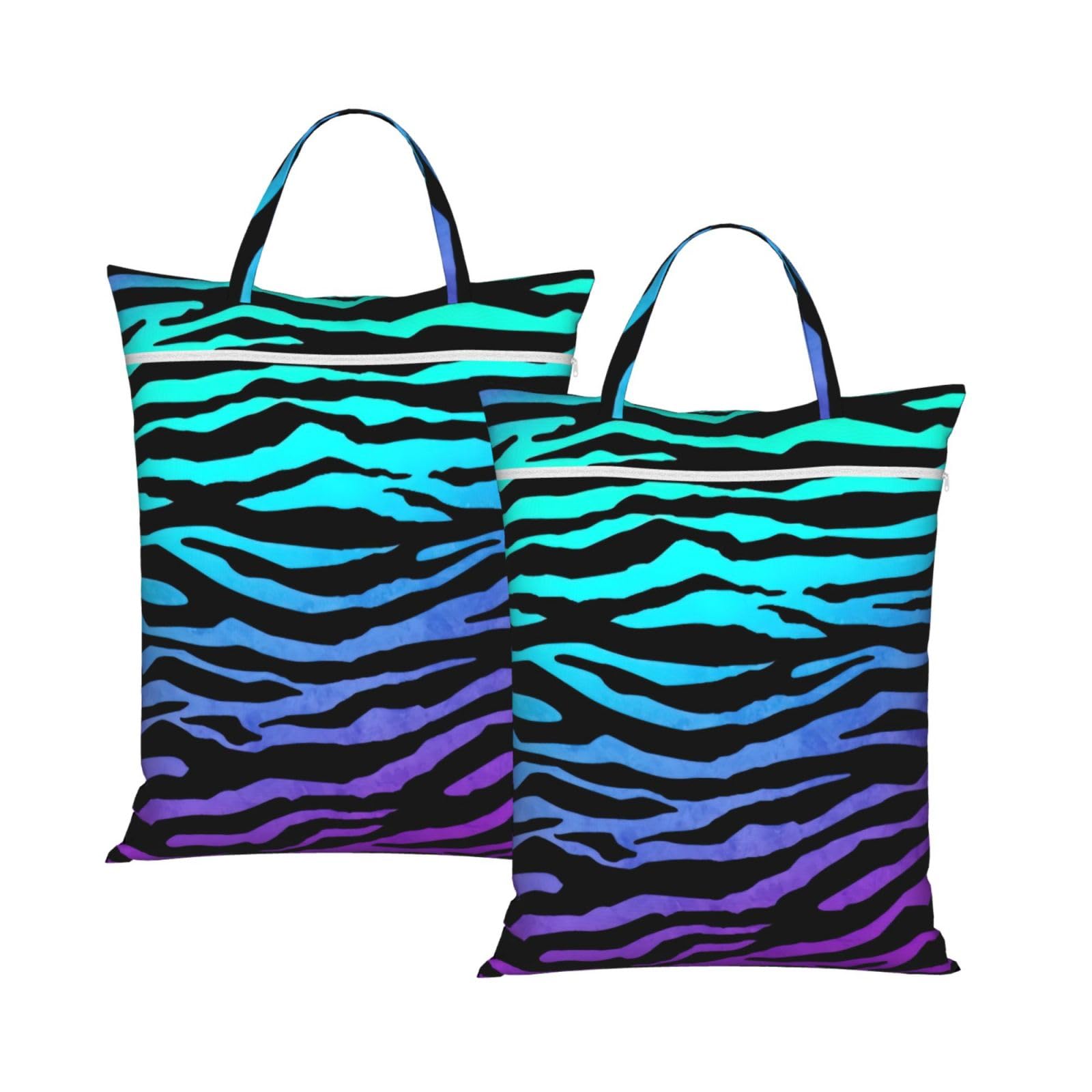Purple Blue Green Camouflage Zebra Stripes Print Travel Laundry Bag Foldable Lightweight Camping Beach Dorm Weekend Getaways