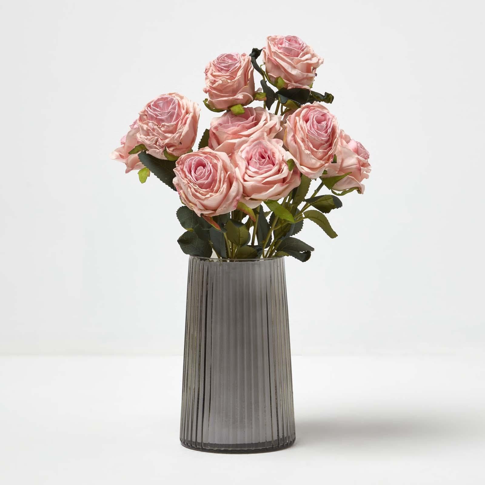 HOMESCAPES Real Touch Artificial Pink Roses, Realistic Flower Bouquet, 46 cm