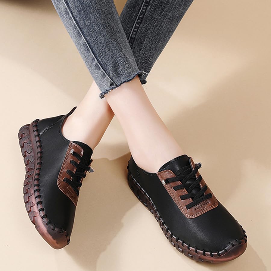 Image of CrazySavage Women's Leather Soft Bottom Flat Loafers Casual Non-Slip Handmade Slip-On Walking Shoes Comfort Driving Orthopedic Pain Relief Lightweight Shoe