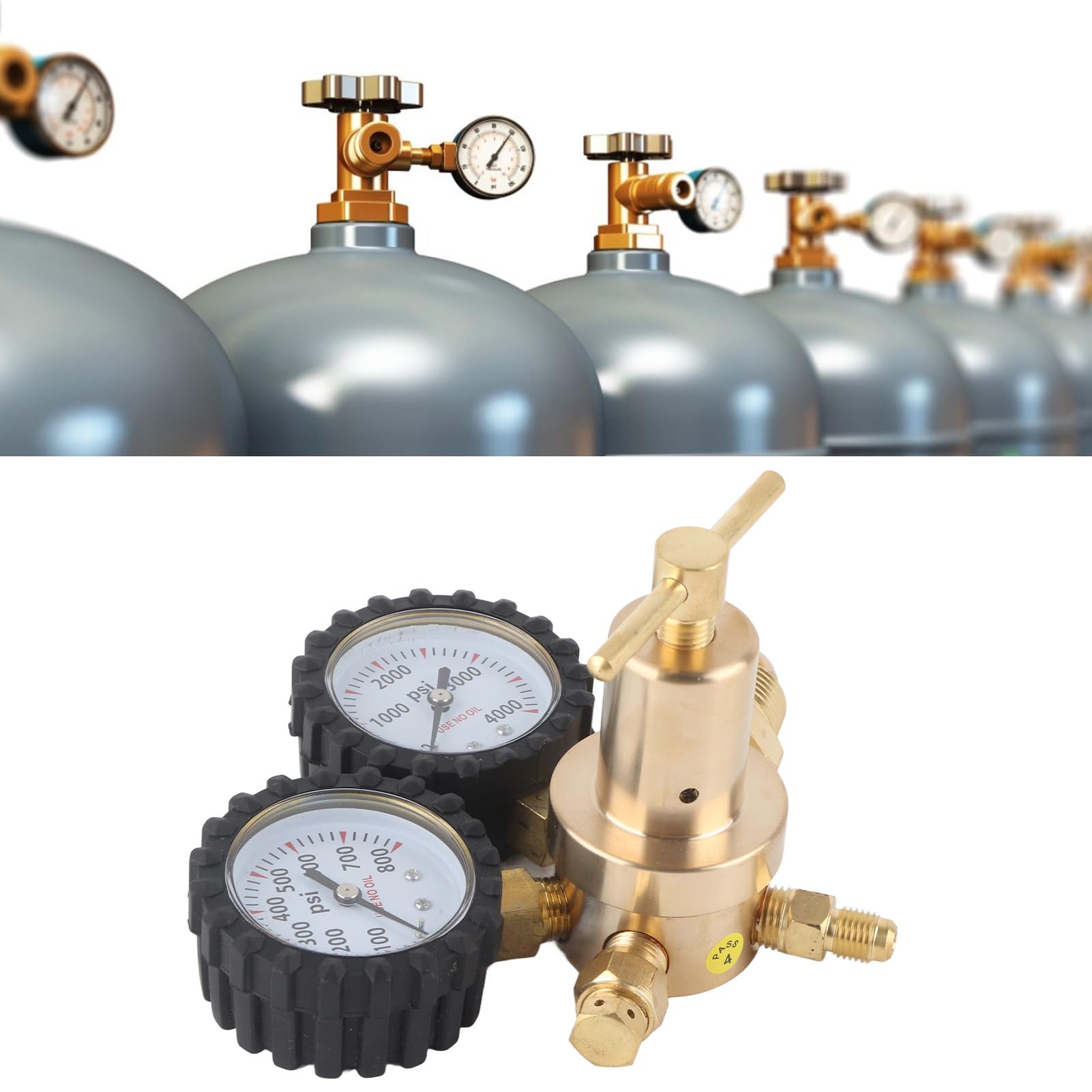 Regulador de Nitrógeno Doble Calibre, 0-800 PSI, Latón, Alta Precisión, para Cilindros de Gas, 16,5 cm