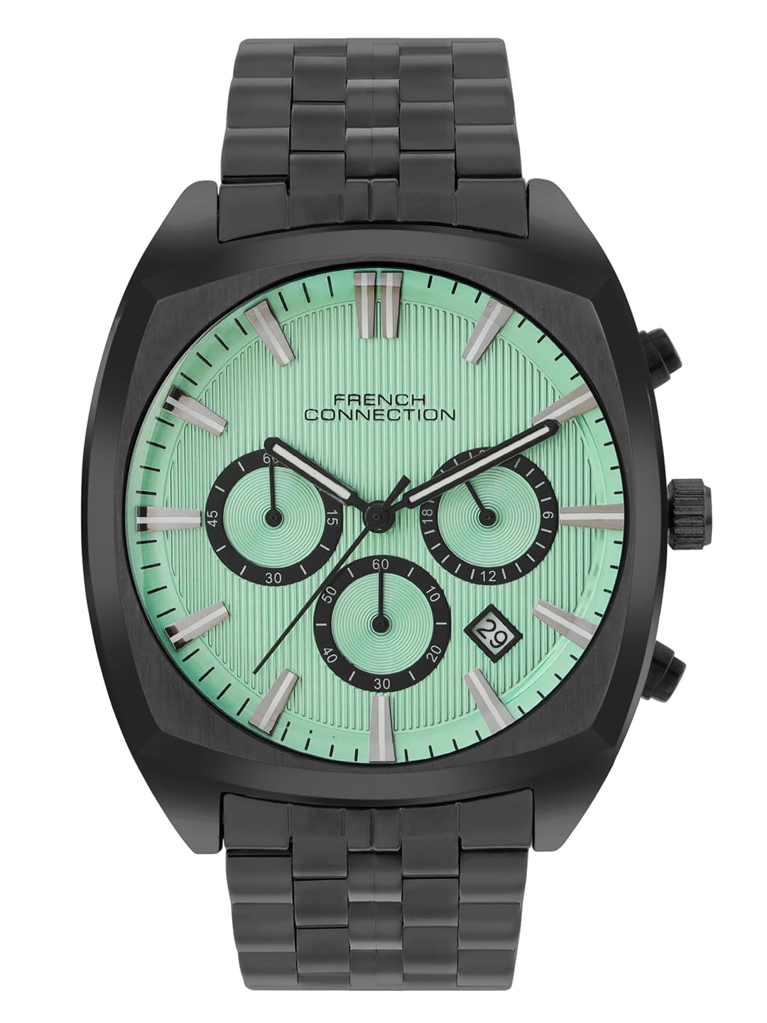 French Connection Textured Sea Green Round Dial with Black Stainless Steel Metal Strap Chronograph Watch - for Mens FCN0122BM-image-16