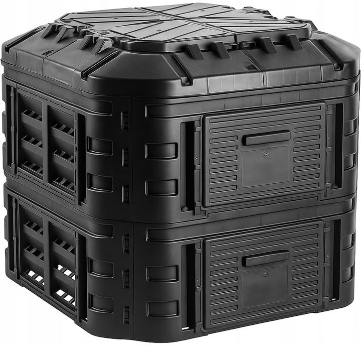 FEINZ - Komposter Garten 600L mit Deckel groß - Kompostbehälter mit Boden - Thermokomposter Kunststoff shwarz - Kompost - Thermo Kompostierer - Komposte Gartenkomposter – Composter