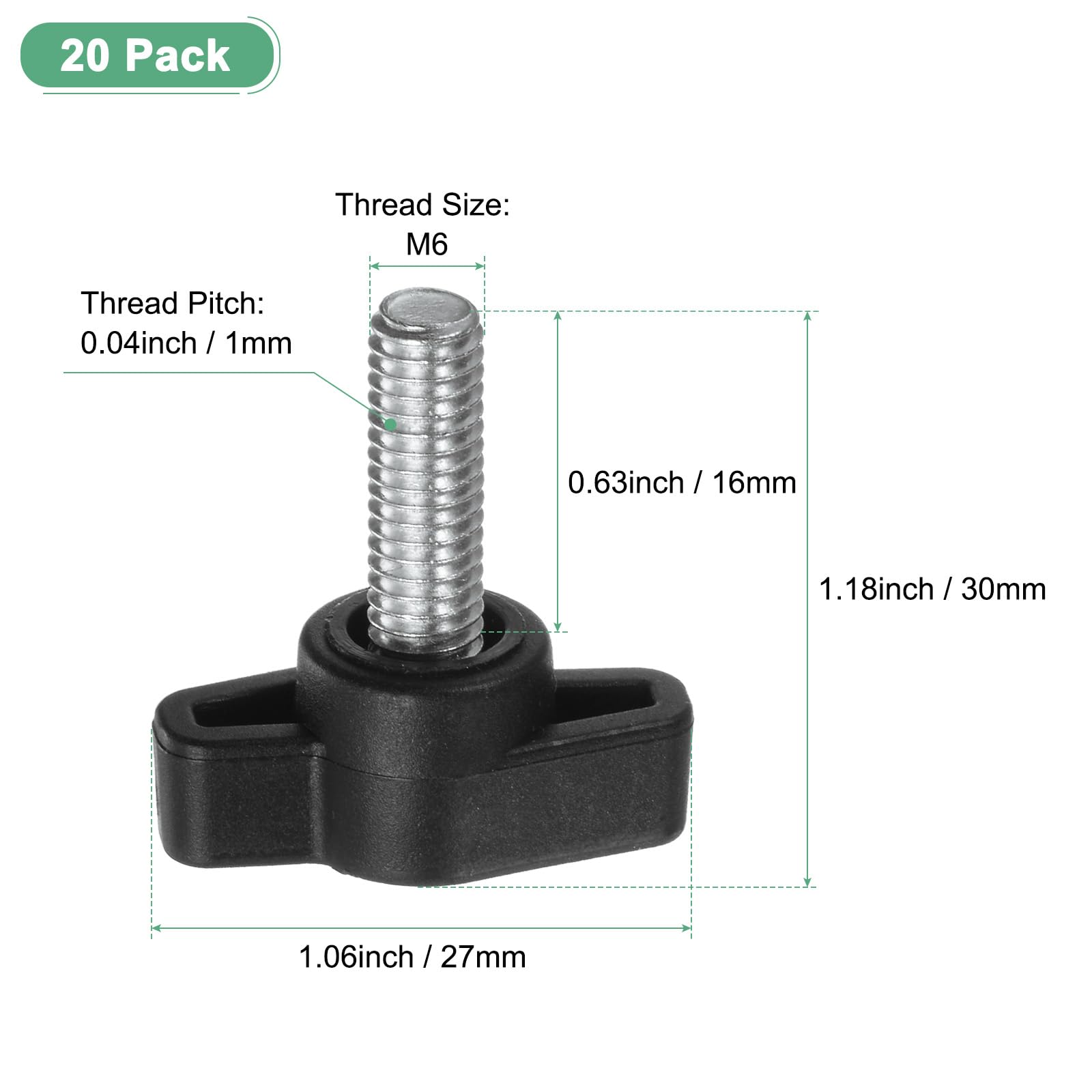 M METERXITY 20-Pack Thumb Screws, M6x16mm Tee Wing Knobs - Image 3