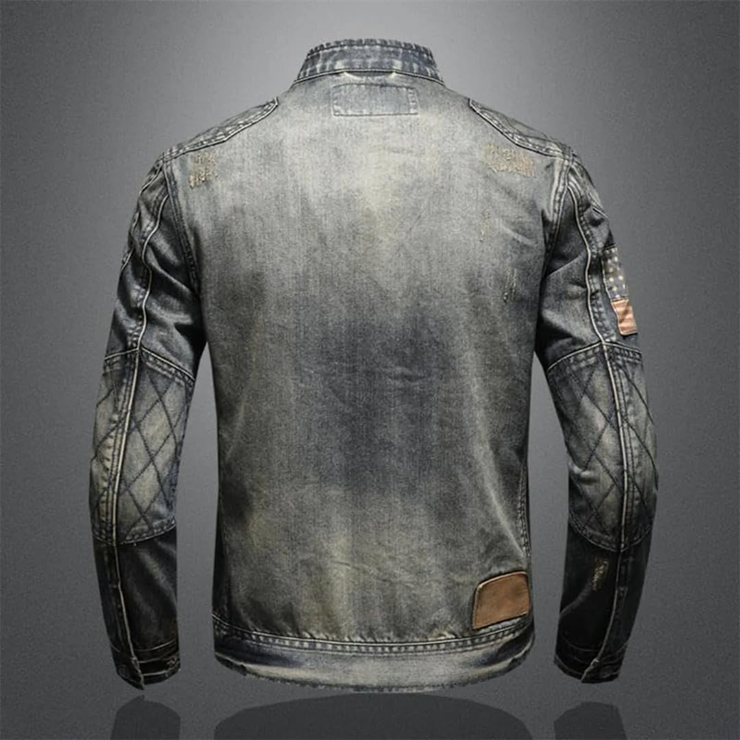 Męska kurtka dżinsowa w stylu vintage z zamkiem błyskawicznym slim fit jeans długi rękaw luźna kieszeń zamek kurtka dżinsowa