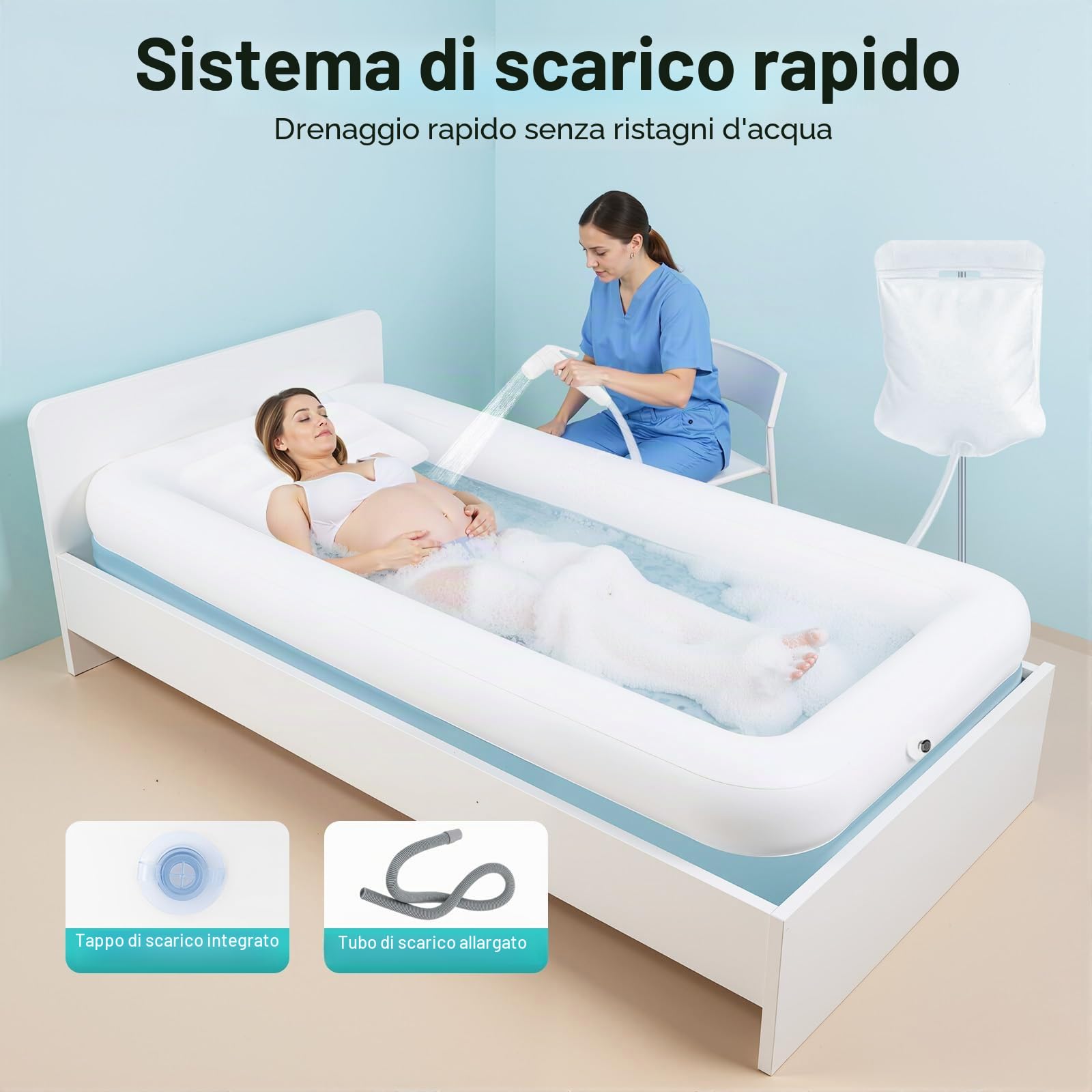 Vasca da bagno gonfiabile, set medico gonfiabile per doccia e vasca da bagno, vasca da bagno in PVC con pompa ad aria elettrica, bagno a letto per disabili, anziani, pazienti, donne incinte, 195 x 90