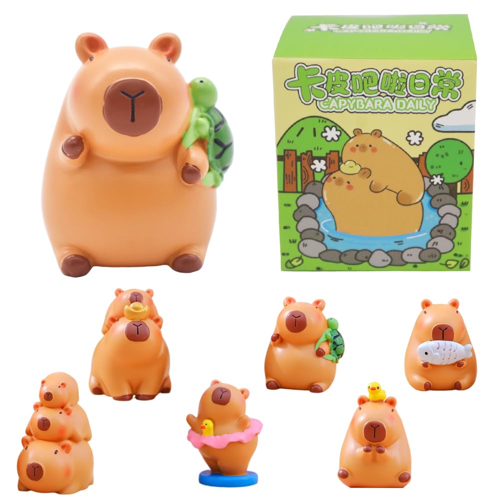Kmfasvx Brown Capybara Figures Blind Box 1Pcs Cute Capybara Series Mystery Figures Cake Topper Adorable Action Figures Collectible Birthday Gift Home Decorations Random Design, Single Box (Style D)