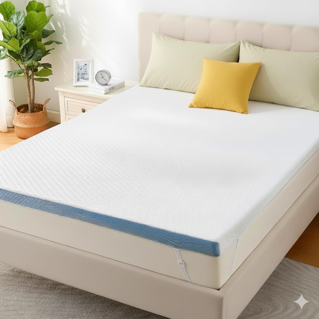 Marsail Queen Size Memory Foam Mattress Topper 3 Inch Cooling Gel Infused Mattress Topper with Soft Cover CertiPUR-US
