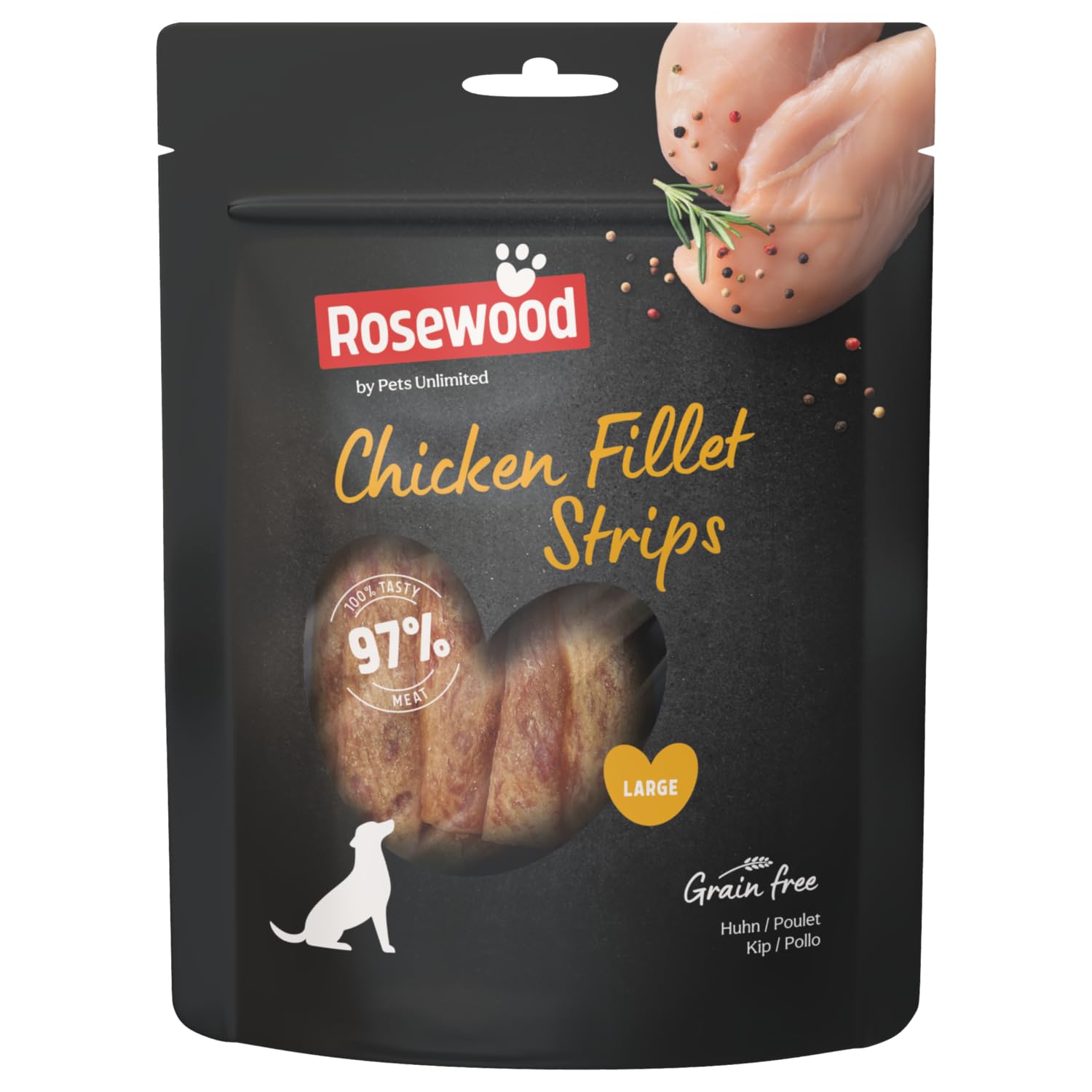 Chicken Fillet Strips for Dogs - Made with Real Meat, Grain Free Chews, High Protein Dog Treats, By Pets Unlimited (150g)