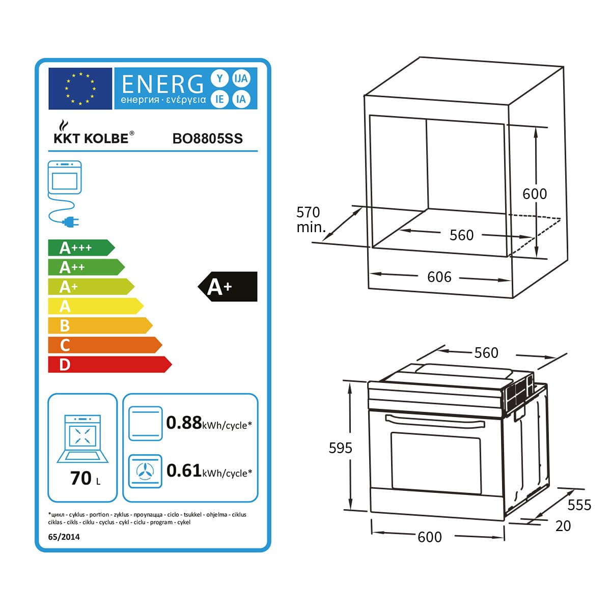 KKT KOLBE Juego de cocina | 60cm Horno electrico empotrable BO8805SS | 59cm Placa vitrocermica CH5901RL | Parrilla | Aire caliente | Temporizador automático | SET8805CH59RL
