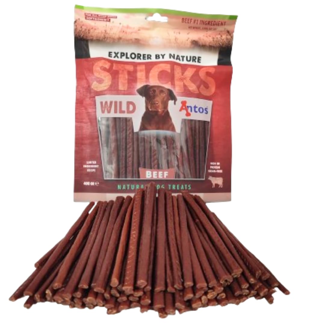 ARESFUSION Snacks para Perros, Buey, Wild Sticks Beef 400 gr/107 pzs, Chuches Naturales para Perro, Palitos Perro Buey, Premios Mascota, Deliciosos, Denta Fun Buey