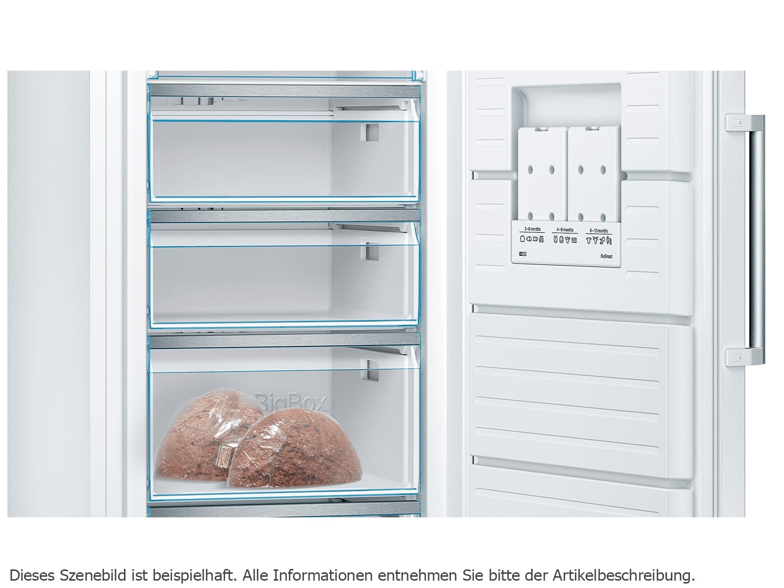 Bosch GSN58DWDV, Serie 6, Gefrierschrank, 191 x 70 cm, 366 L, noFrost, Big Box-Schublade für Gefriergut, flexibler Gefrierraum mit Vario Zone, Konstante Temperatur mit FreshSense, TouchControl, Weiß
