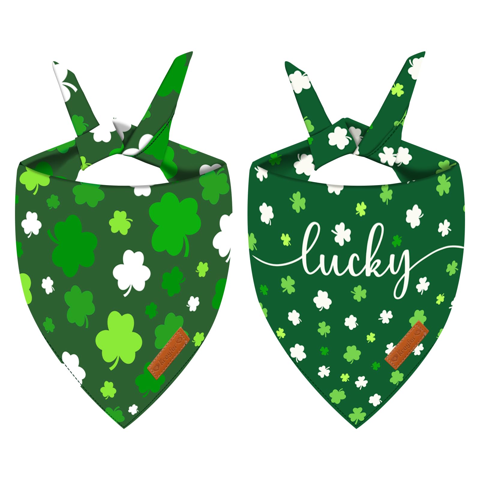 2 Pieces St. Patrick's Day Dog Bandanas, Double-Sided Reversible Triangle Scarf, Green Shamrock and 'Lucky' Design, Festive Irish Pet Costume