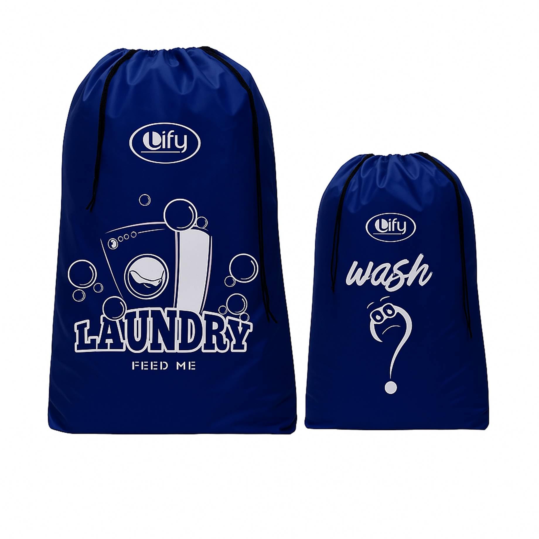 Lify Nylon Laundry Bag - These XL (45X31Inches) & M(31X21.5Inch) Bags Will Fit Laundry Hamper and Strong Enough to Carry up to Three Loads of Clothes (NAVY BLUE) - 2 Pcs Pack