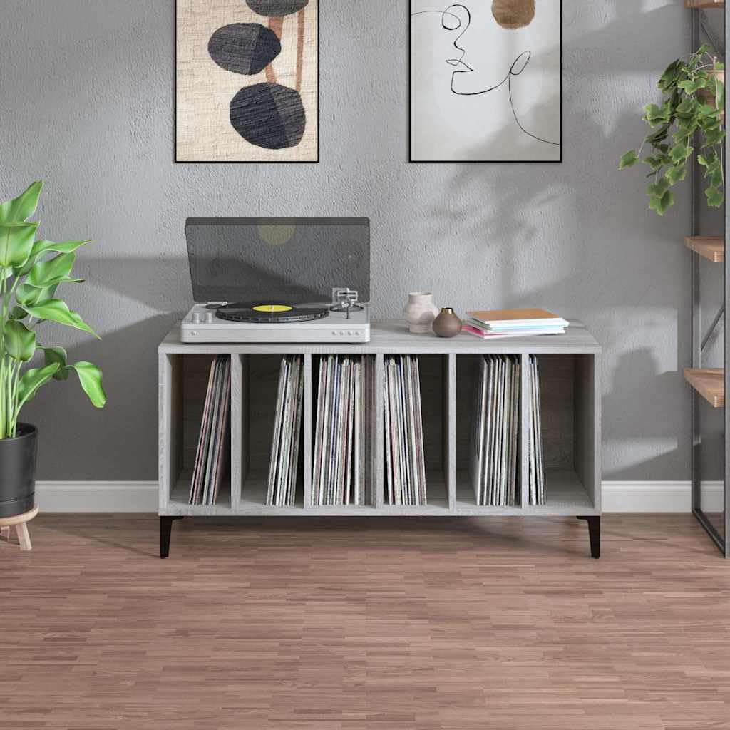 Armadio per dischi in legno Sonoma, grigio, con gambe in metallo, 100 x 38 x 48 cm, spazio per dischi in vinile e vinile, per soggiorno, ufficio e diversi scenari di archiviazione