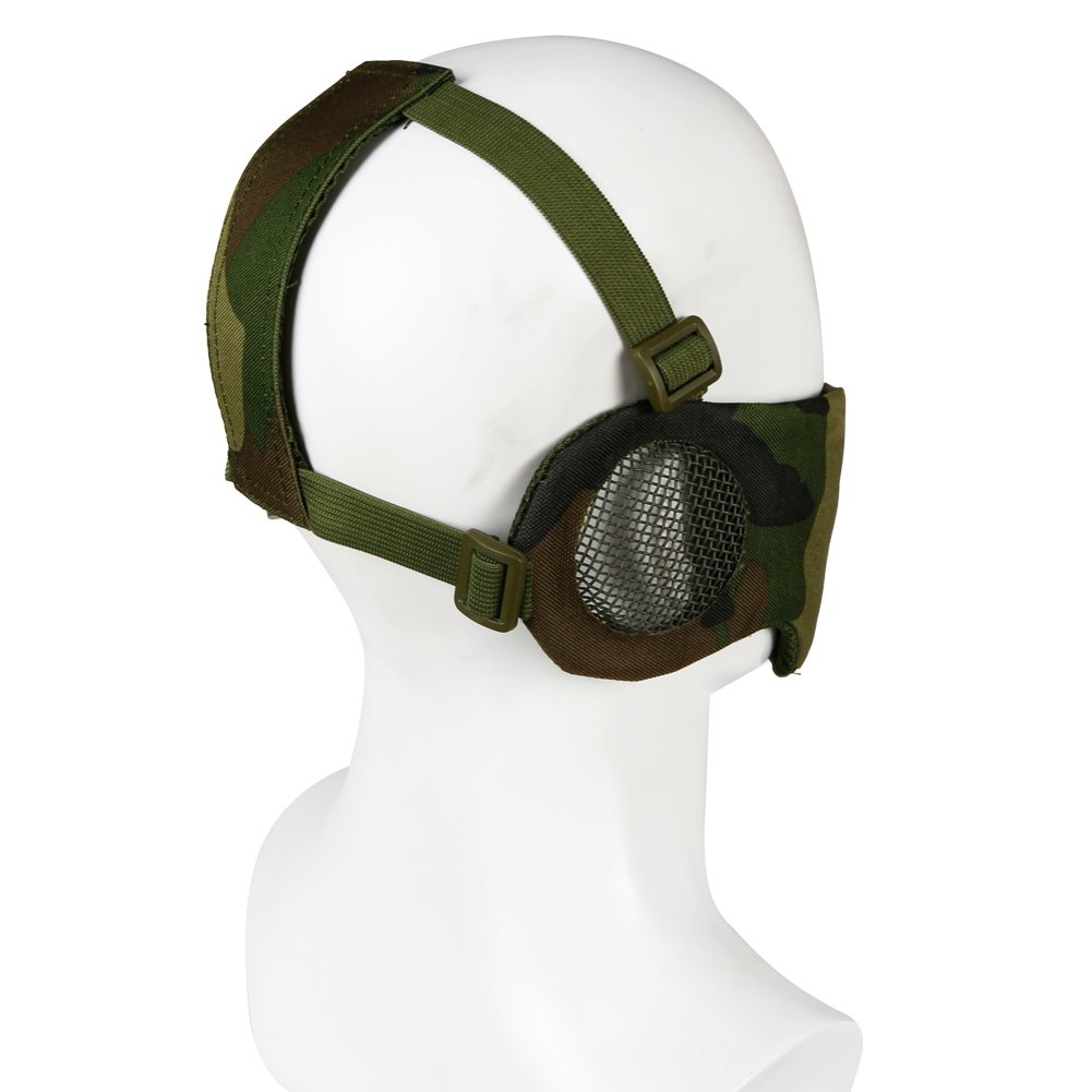 máscara táctica para Airsoft, Media Cara Inferior, Malla de Acero de Metal, protección para los oídos para Paintball al Aire Libre