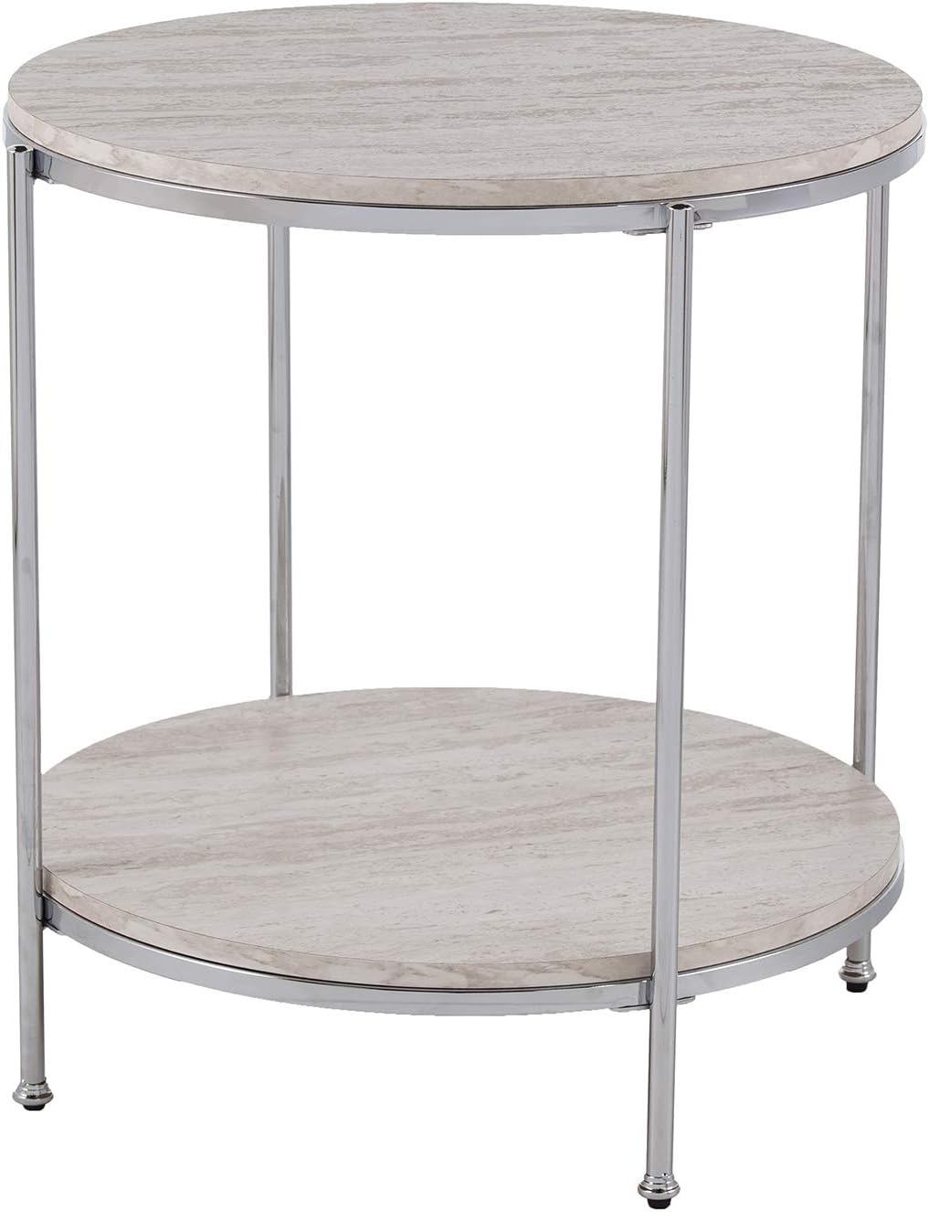 SEI Furniture Silas Round Faux Stone End Table, Silver