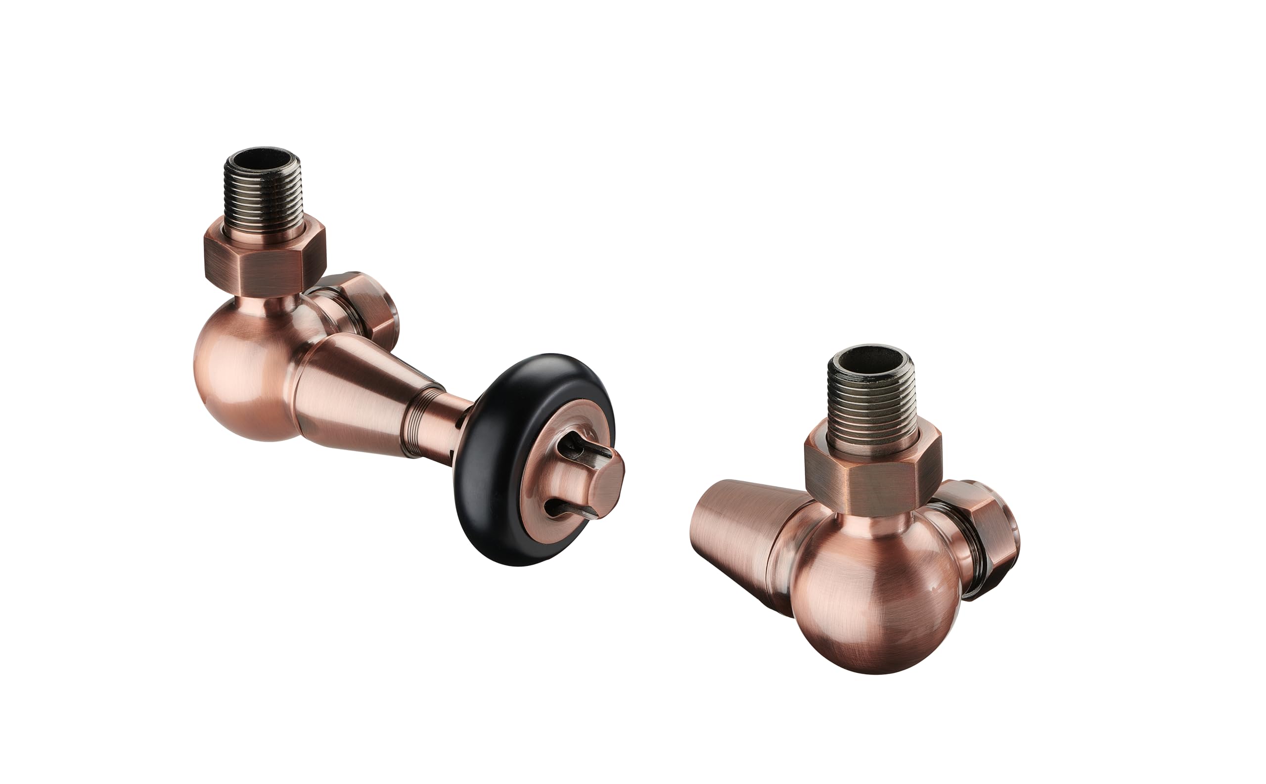 Terma Traditional 3-Axis Brass Thermostatic Radiator Valve And Lockshield Set Antique Copper
