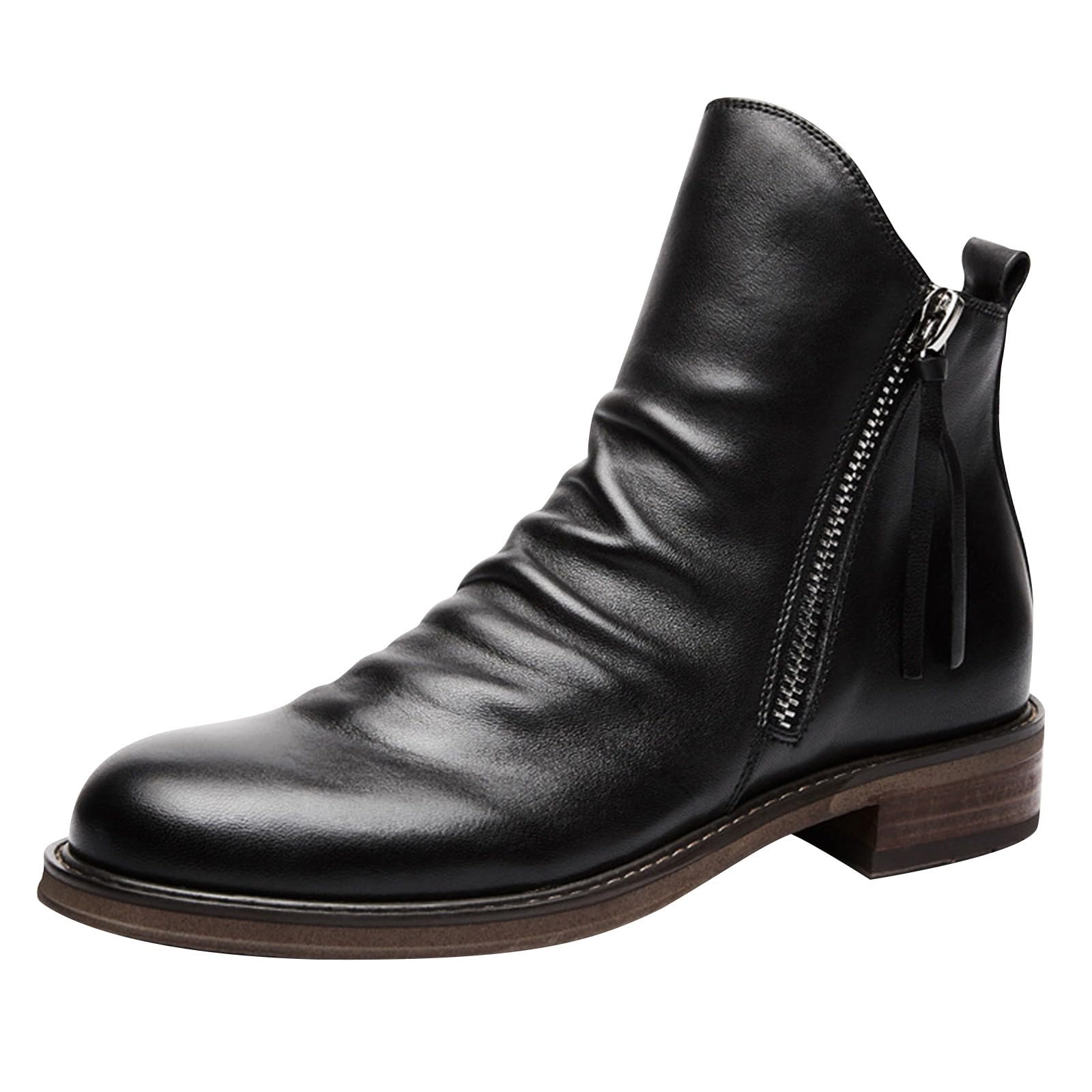Męskie skórzane buty Chelsea - dwustronne buty zapinane na zamek sztuczna skóra vintage antypoślizgowe wygodne buty do chodzenia formalna sukienka stylowe botki do kostki
