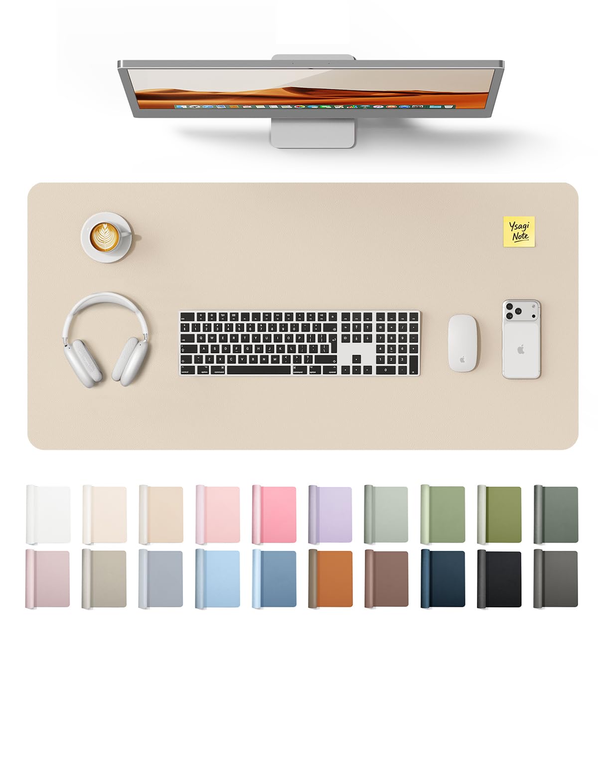 YSAGi Leather Desk Pad Protector, Office Desk Mat, Large Mouse Pad, Non-Slip PU Leather Desk Blotter, Laptop Desk Pad, Waterproof Desk Writing Pad for Office and Home (Eggshell, 31.5" x 15.8")