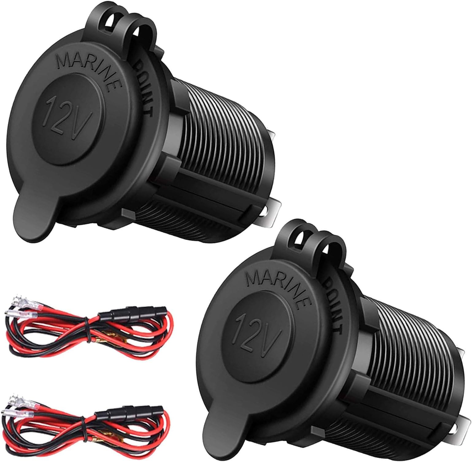 2 Pack 12V Cigarette Lighter Socket,Car Charger Power Outlet Adapter Waterproof Dustproof Car Cigarette Lighter Socket with 10A Fuse,12V Socket for Car Marine Motorcycle ATV RV