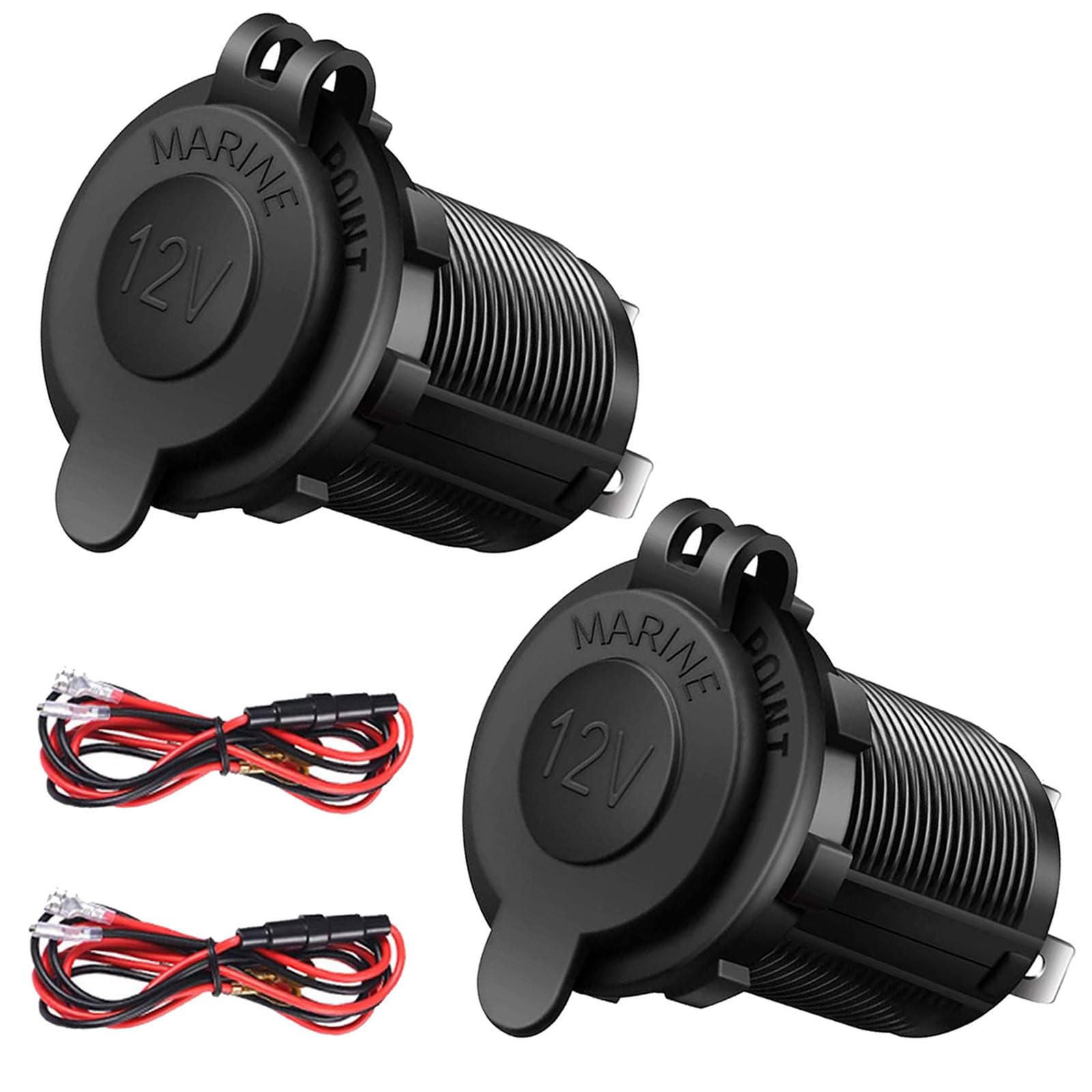 2 Pack 12V Cigarette Lighter Socket,Car Charger Power Outlet Adapter Waterproof Dustproof Car Cigarette Lighter Socket with 10A Fuse,12V Socket for Car Marine Motorcycle ATV RV