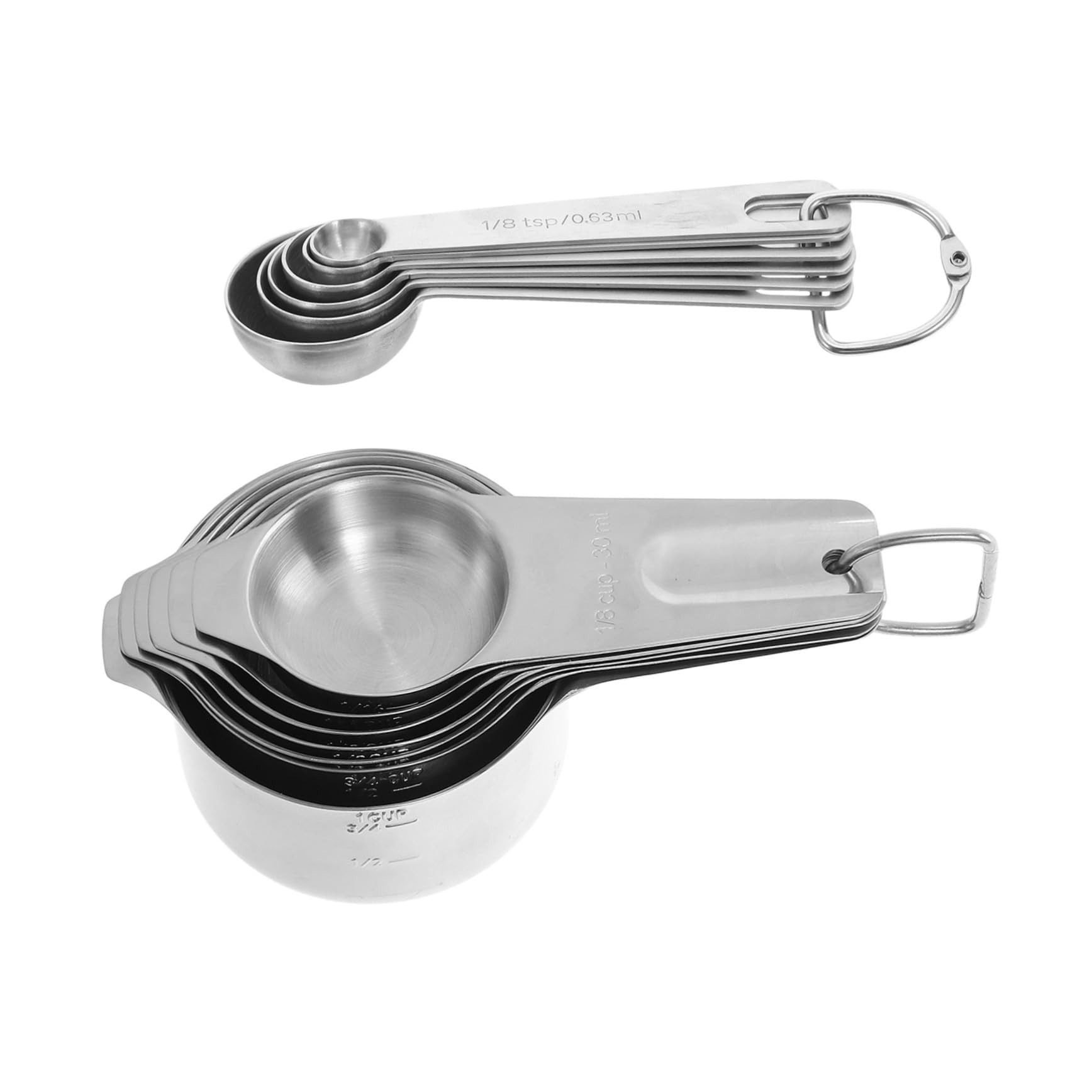Zerodeko 2sätze Edelstahl Küchenlöffel Set mit Messbechern und Messlöffeln für Kochen und Backen Stapelbar und Platzsparend für Ordnung Küche