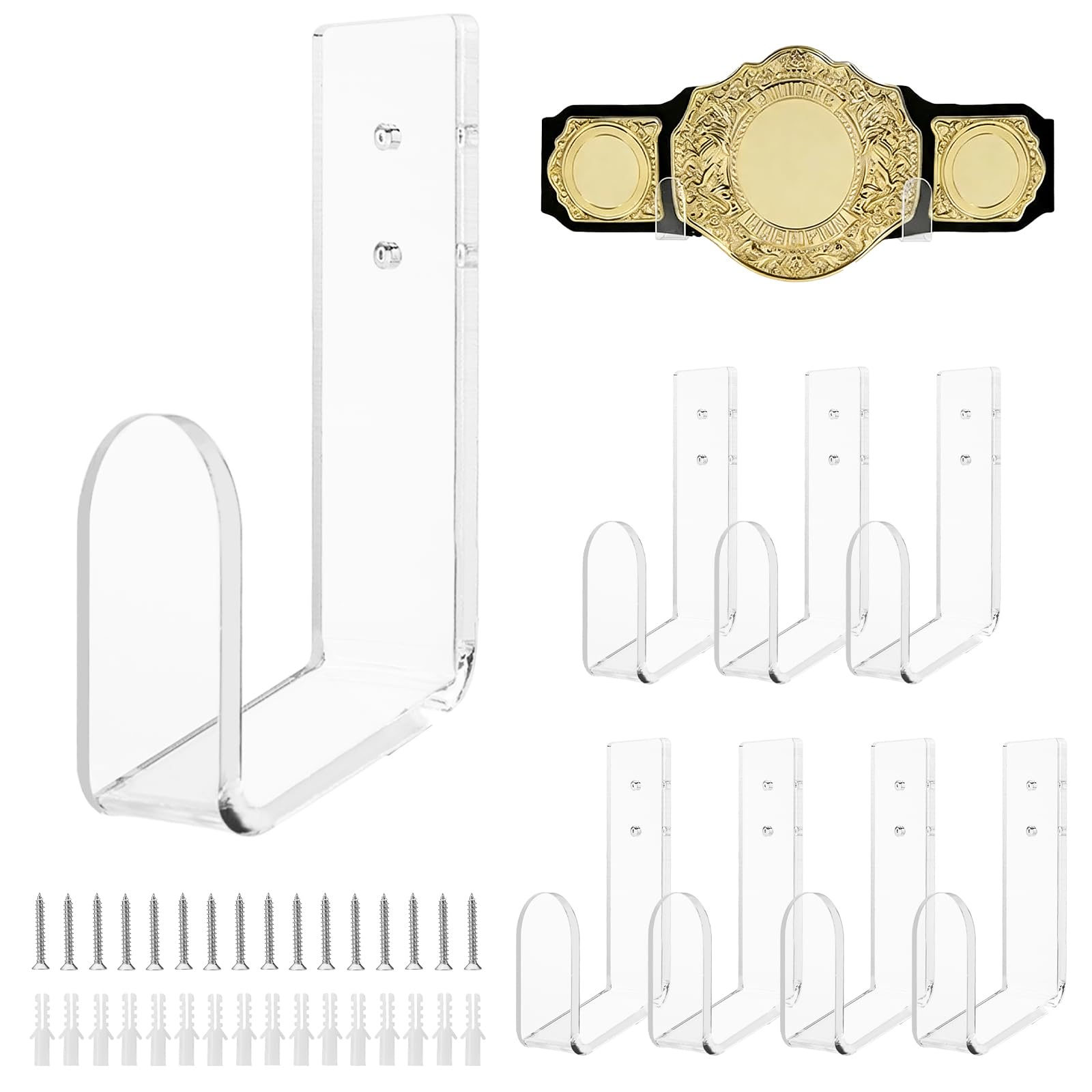 DOODLREAM 8 Pcs Wrestling Championship Belt Wall Mount, Clear Acrylic Floating Display Rack, Universal Boxing Belt Organizer Hanger for Wall Decor