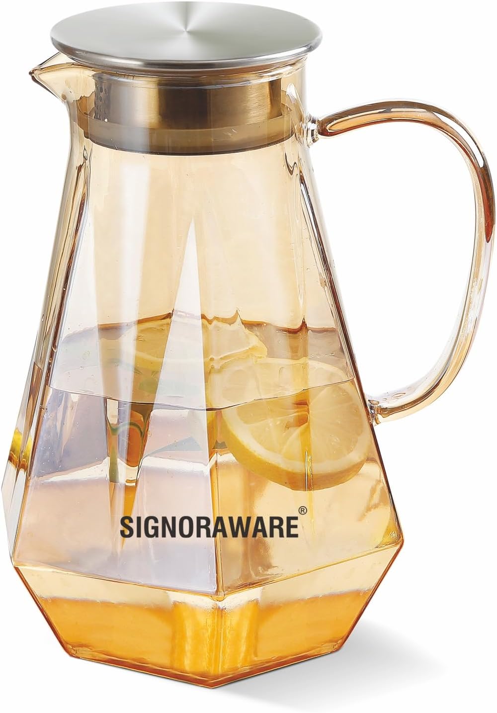 SignoraWare 1.8 litres Machismo Borosilicate Glass Jug with Steel lid | Big Water Pitcher with Strong Handle for Water Juice Ice-Tea Milk (1800ml, Set of 1, Transparent | BPA Free)