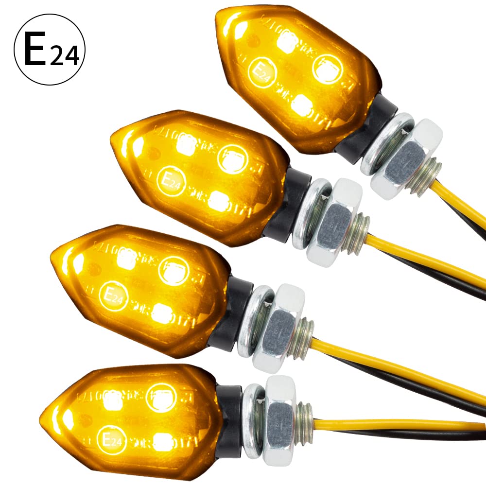 4PCS Intermitentes Moto Homologados ECE R50, Mini Indicadores Universal para Motocicletas de 12V, Luces de Señal de Giro Ámbar, Impermeables IP65, Compatible con Rosca M8
