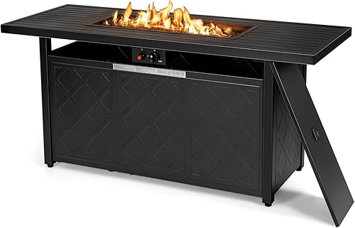 Tangkula Patiojoy - Mesa rectangular para fogata de propano de 57 pulgadas, mesa rectangular para exteriores de 50.000 BTU, mesa de fuego a gas de