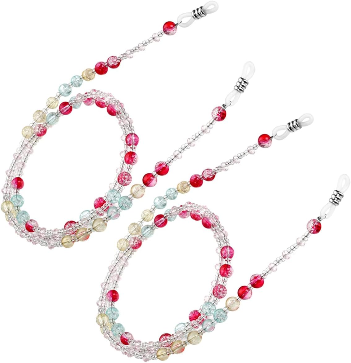 GLEAVI 2pcs Colorful Beaded Eyeglass Holder Chain with Anti-slip Design, Lightweight Eyeglass Strap for Women and Men, Sturdy Eyewear Lanyard Suitable for Daily Use and Outdoor Activities