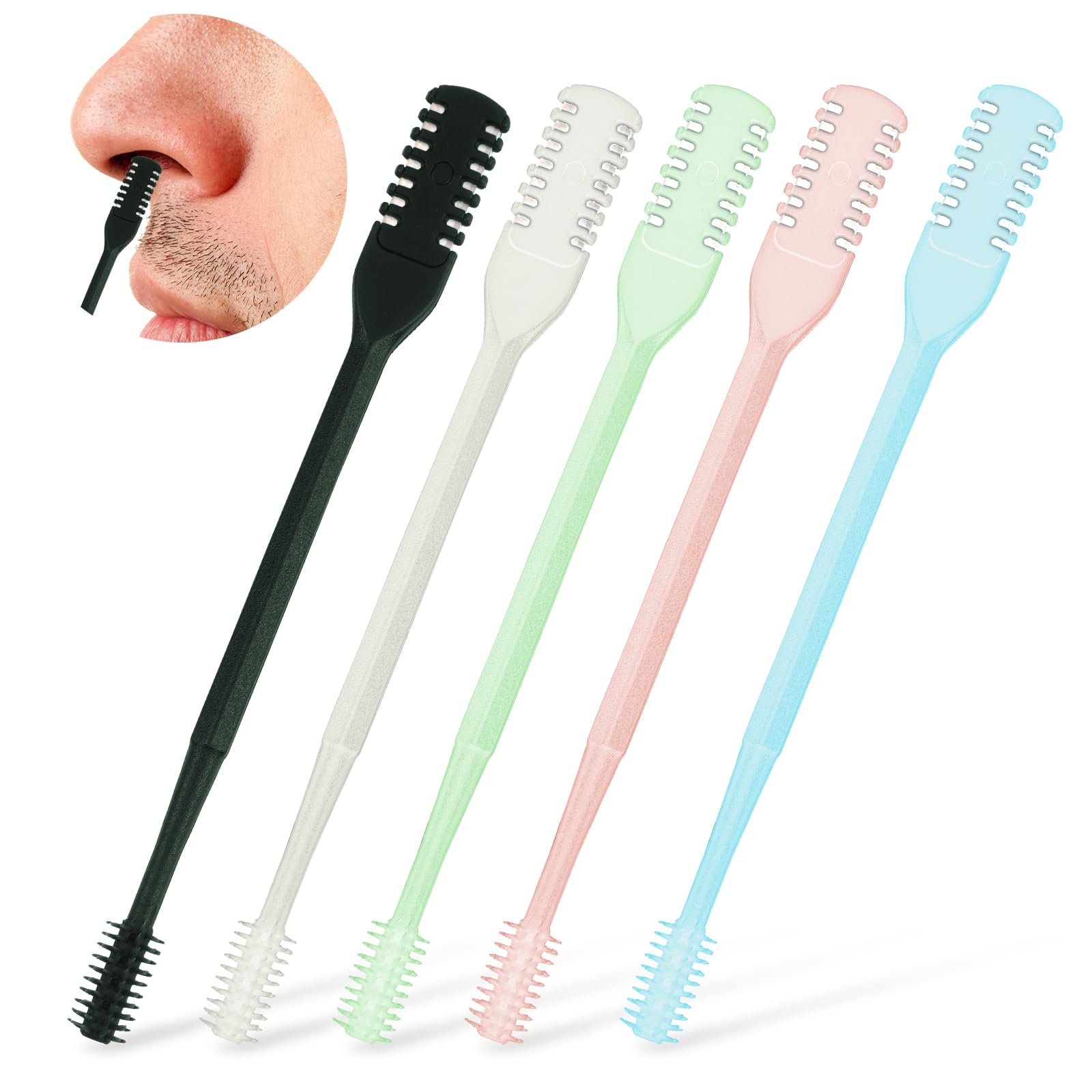 5Pcs 2-in-1 Nasal Hair Trimmer Double Sided Nose Hair Cutter Portable 360 Rotating Manual Nose Hair Trimmer for
