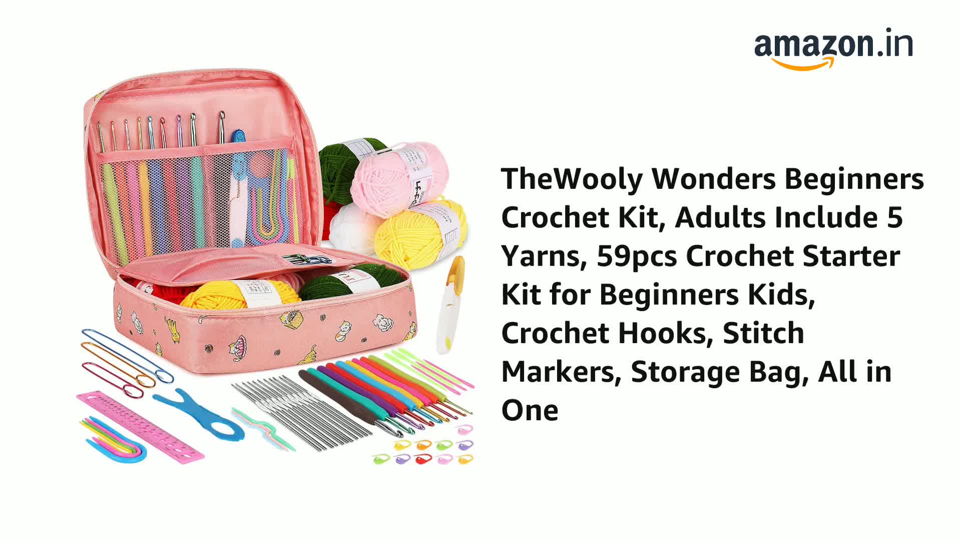 TheWooly Wonders Beginners Crochet Kit, Adults Include 5 Yarns